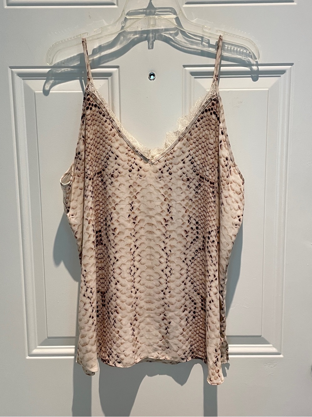 Rachel Zoe Snake Print Tan Cream Lace Trim Spaghetti Strap Camisole Size XL